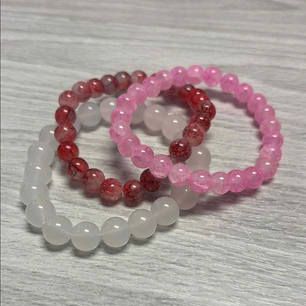 Elegant Pink and Clear Glass Beaded Bracelet Set
